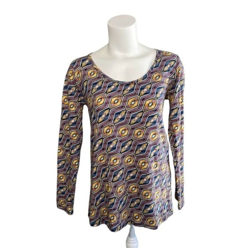 LuLaRoe Lynnae Long‎ Sleeve Blue Yellow Diamond Pattern Small NEW
